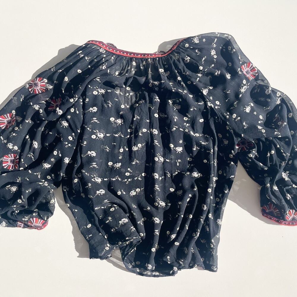 Ulna Johnson Lida Floral Sheer Georgette Rare Embroidered Silk Blouse Size 6 - Picture 6 of 9